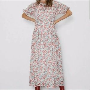 Zara smocked floral print maxi dress sz L